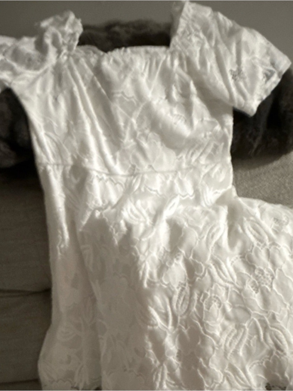 White Embroidered Short-Sleeve Dress-SIZE LARGE